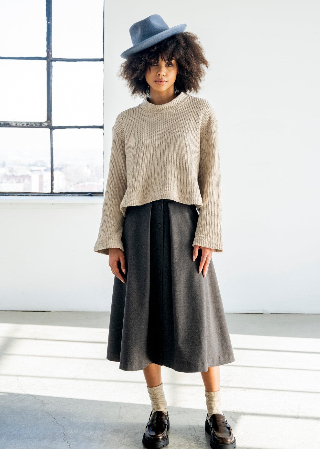 Charcoal buttoned down flair skirt