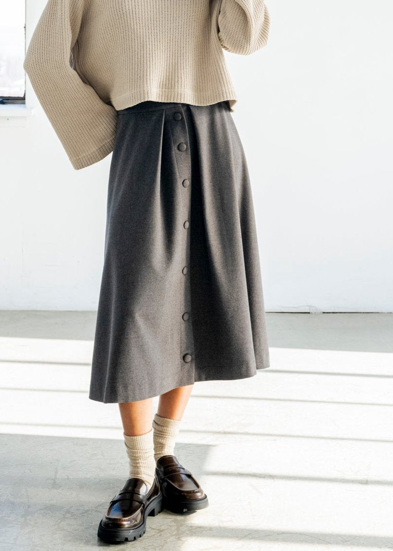 Charcoal buttoned down flair skirt