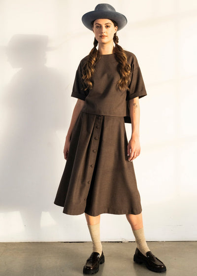 Brown buttoned down flair skirt