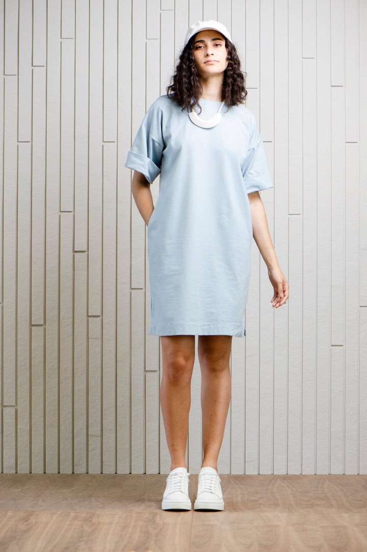 seaside-jersey-dress-cotton-pockets-Tshirt-Canadian-designer-blue