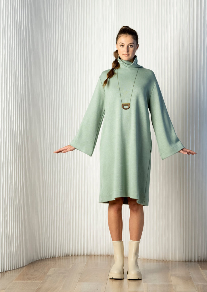 oslo-linea-long-flare-sleeve-sage-dress-pockets-knit